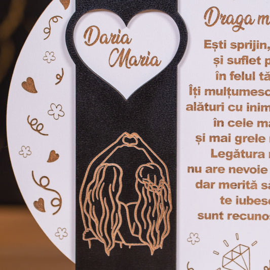 Plachetă decorativă 18x19 cm pentru sora mea – simbol al iubirii frățești.