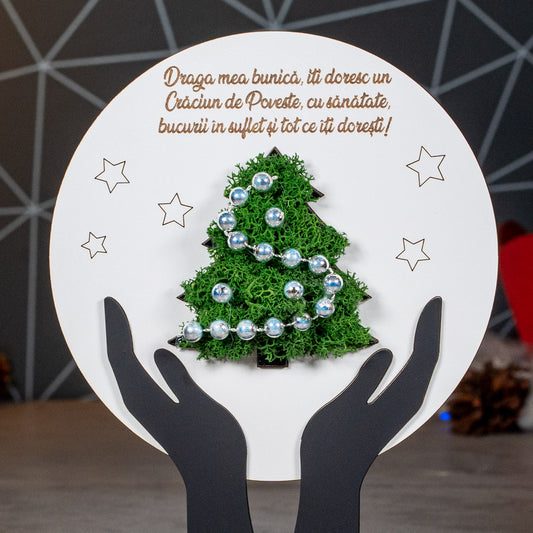 Cadou personalizat cu bradut din licheni - Pentru bunica, 23x21cm