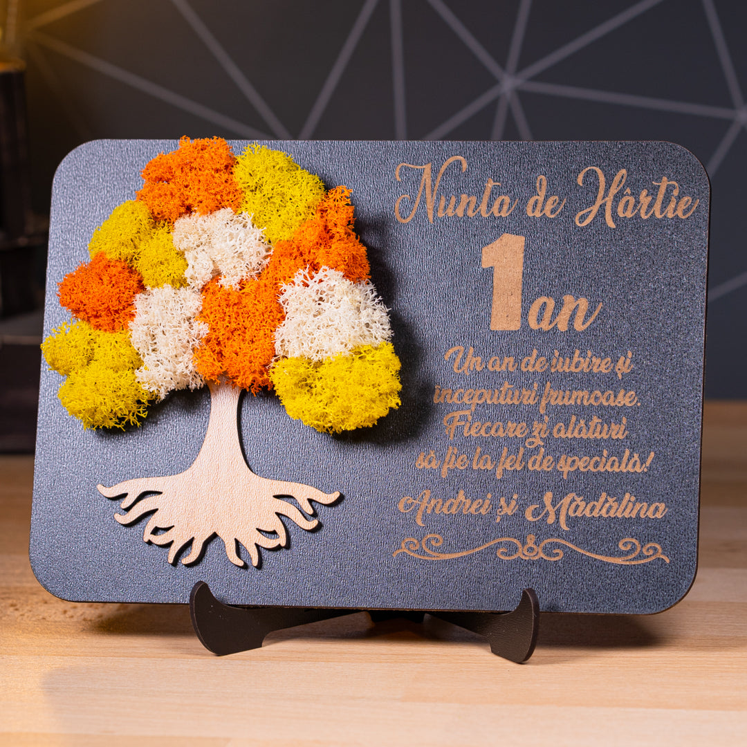 Cadou aniversar de nunta cu licheni - 1 An - Nunta de Hartie ,20x15cm