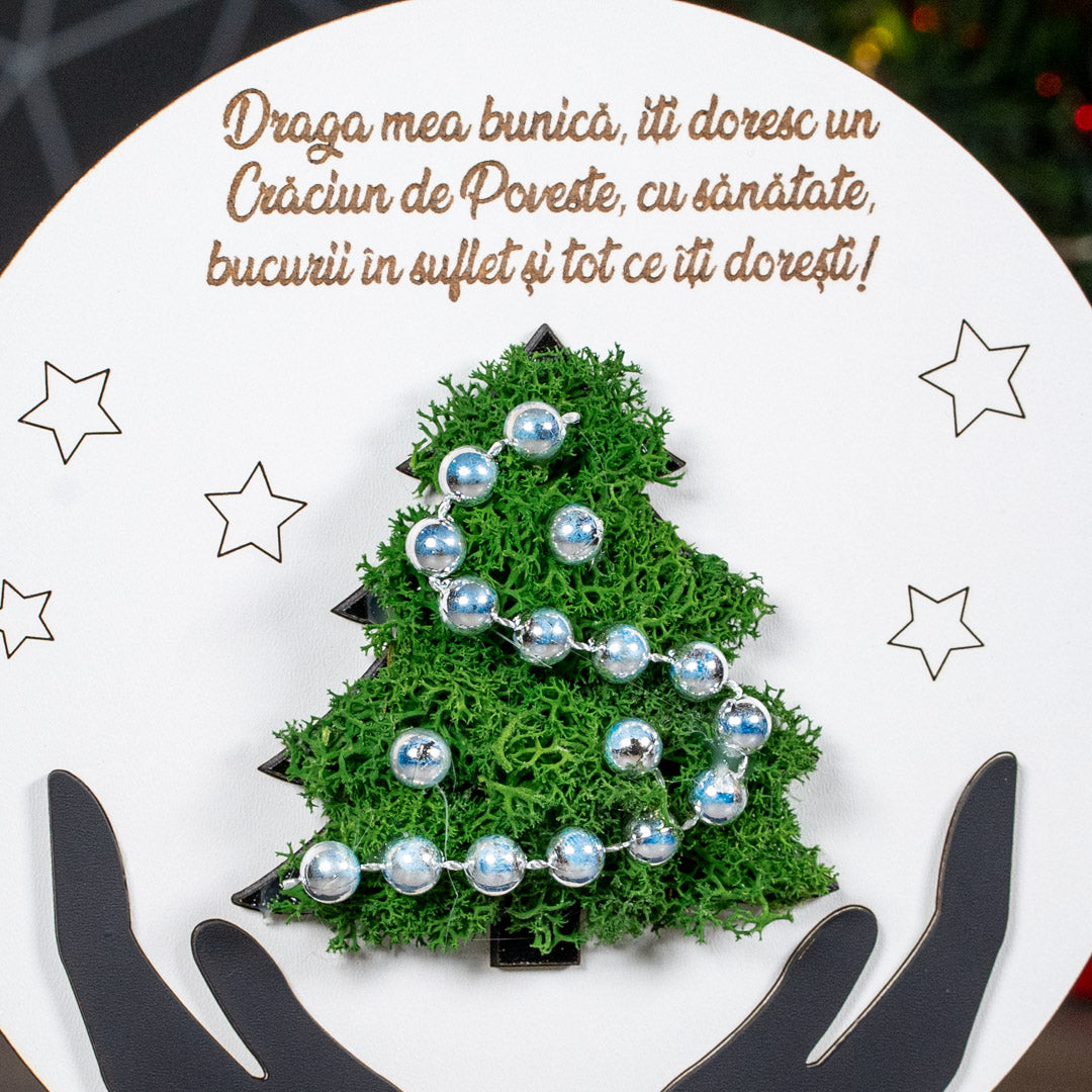 Cadou personalizat cu bradut din licheni - Pentru bunica, 23x21cm