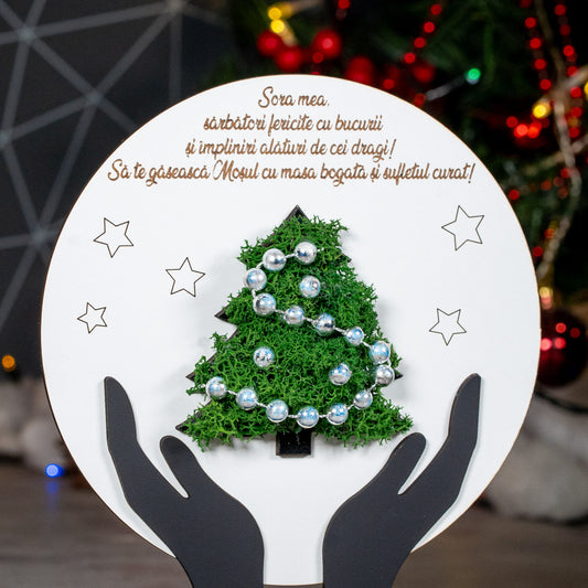 Cadou personalizat cu bradut din licheni - Sora, 23x21cm