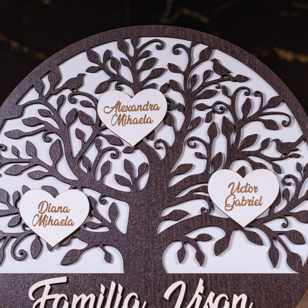 Dar pentru familie – copacul vieții gravat, un simbol al unității și iubirii