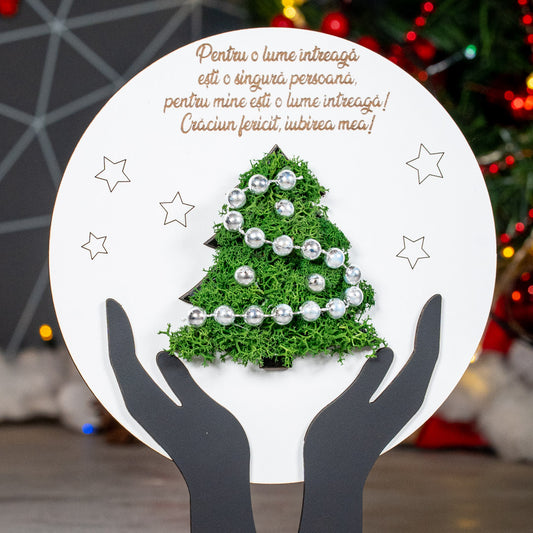 Cadou personalizat cu bradut din licheni - Iubit/Iubita, 23x21cm