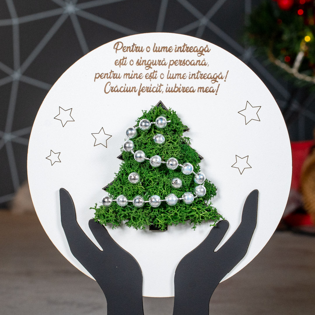 Cadou personalizat cu bradut din licheni - Iubit/Iubita, 23x21cm