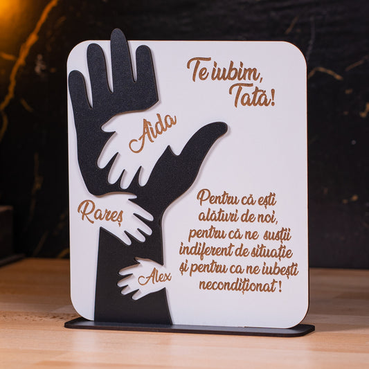 Cadou pentru tata – placheta personalizată cu numele copiilor