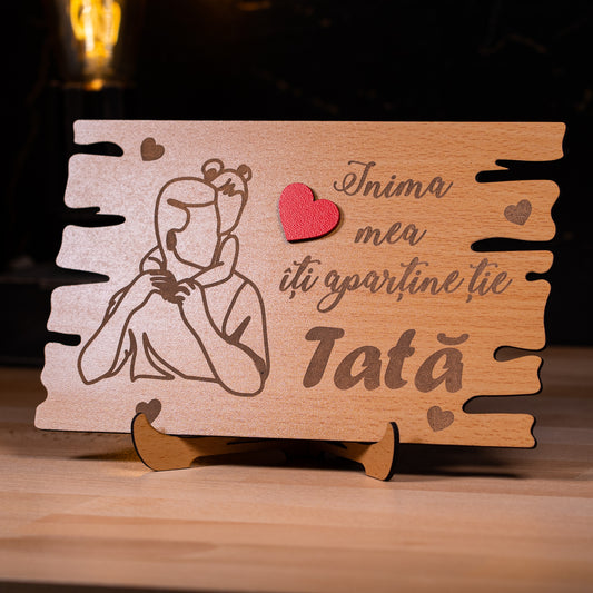 Cadou pentru tata – placheta cu mesaj personalizat „Inima mea îți aparține”