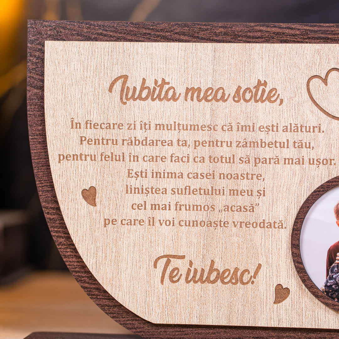 Cadou romantic pentru soție – text emoționant pe MDF 24x17 cm