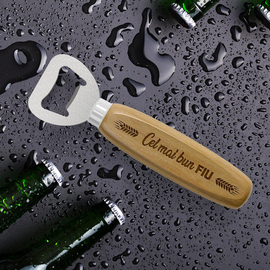 Cadou original pentru fiu – desfăcător din lemn gravat