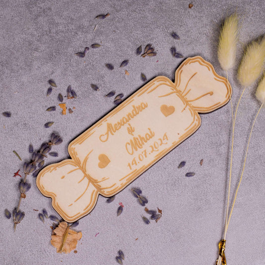 marturii nunta bomboane, lemn