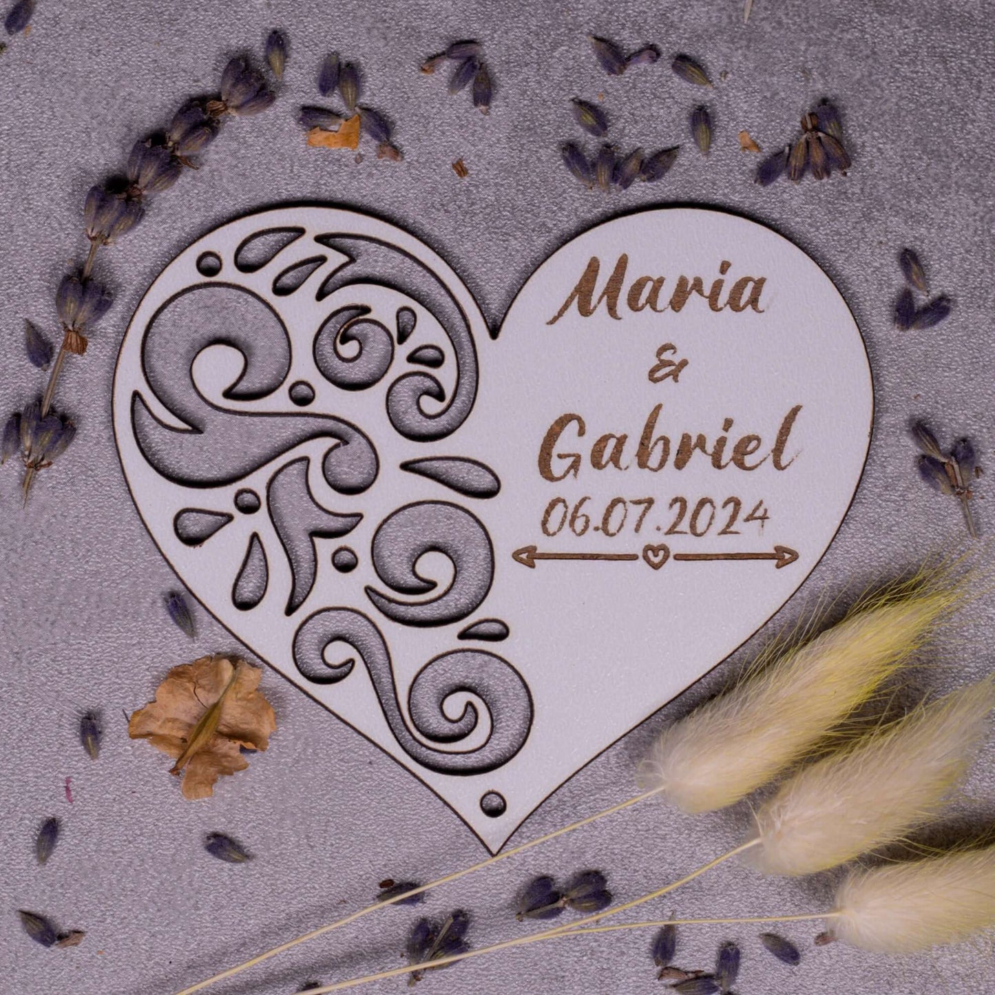 marturii inima cu model, mdf alb