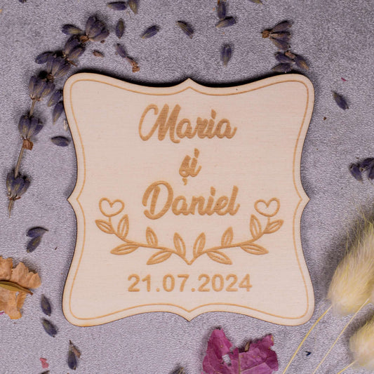 marturii nunta vintage patrat, lemn