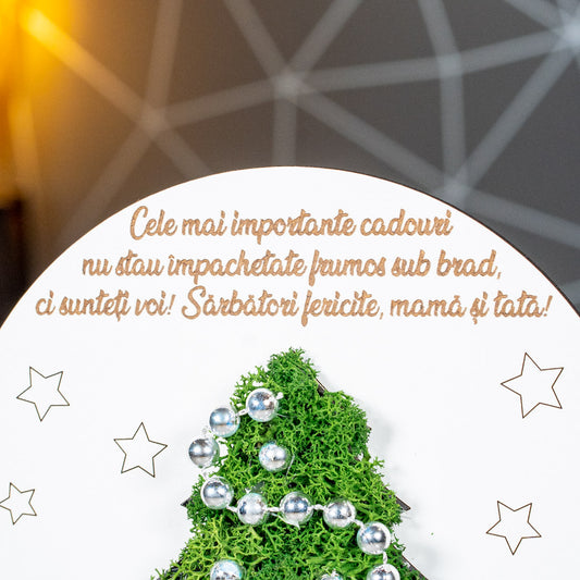 Cadou personalizat cu bradut din licheni - Pentru parinti, 23x21cm