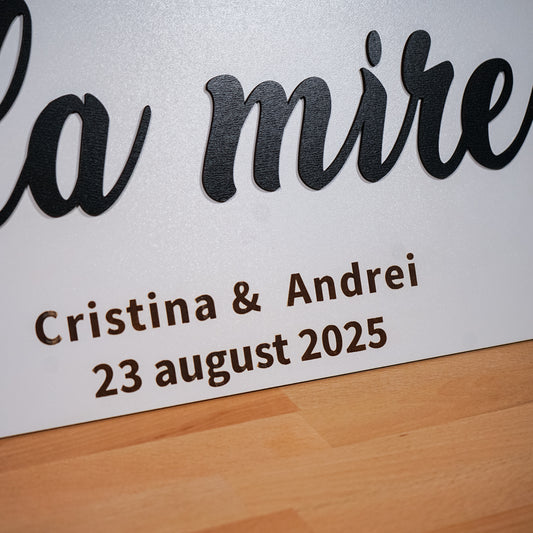 Accesoriu elegant din MDF pentru decorarea casei mirelui, cu mesaj de bun venit pentru invitați.