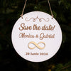 Placuta Save the date personalizata cu numele si data evenimentului, 21x21 cm, MDF alb, ES008