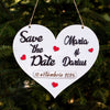 Placuta Save the date personalizata cu numele si data evenimentului in forma de inima, 32x27 cm, MDF, ES011