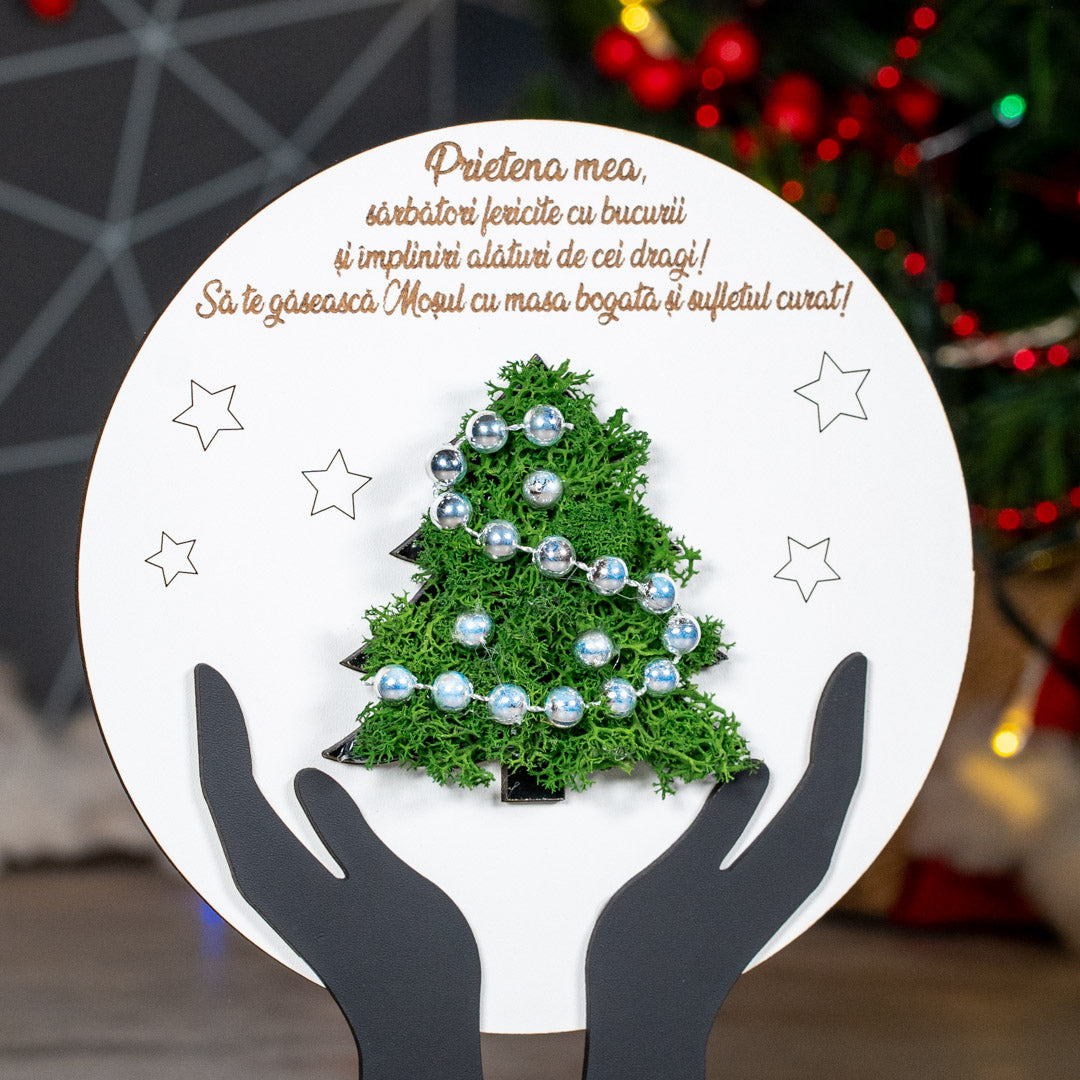 Cadou personalizat cu bradut din licheni - Pentru prietena, 23x21cm