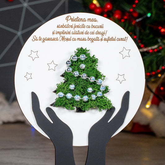 Cadou personalizat cu bradut din licheni - Pentru prietena, 23x21cm