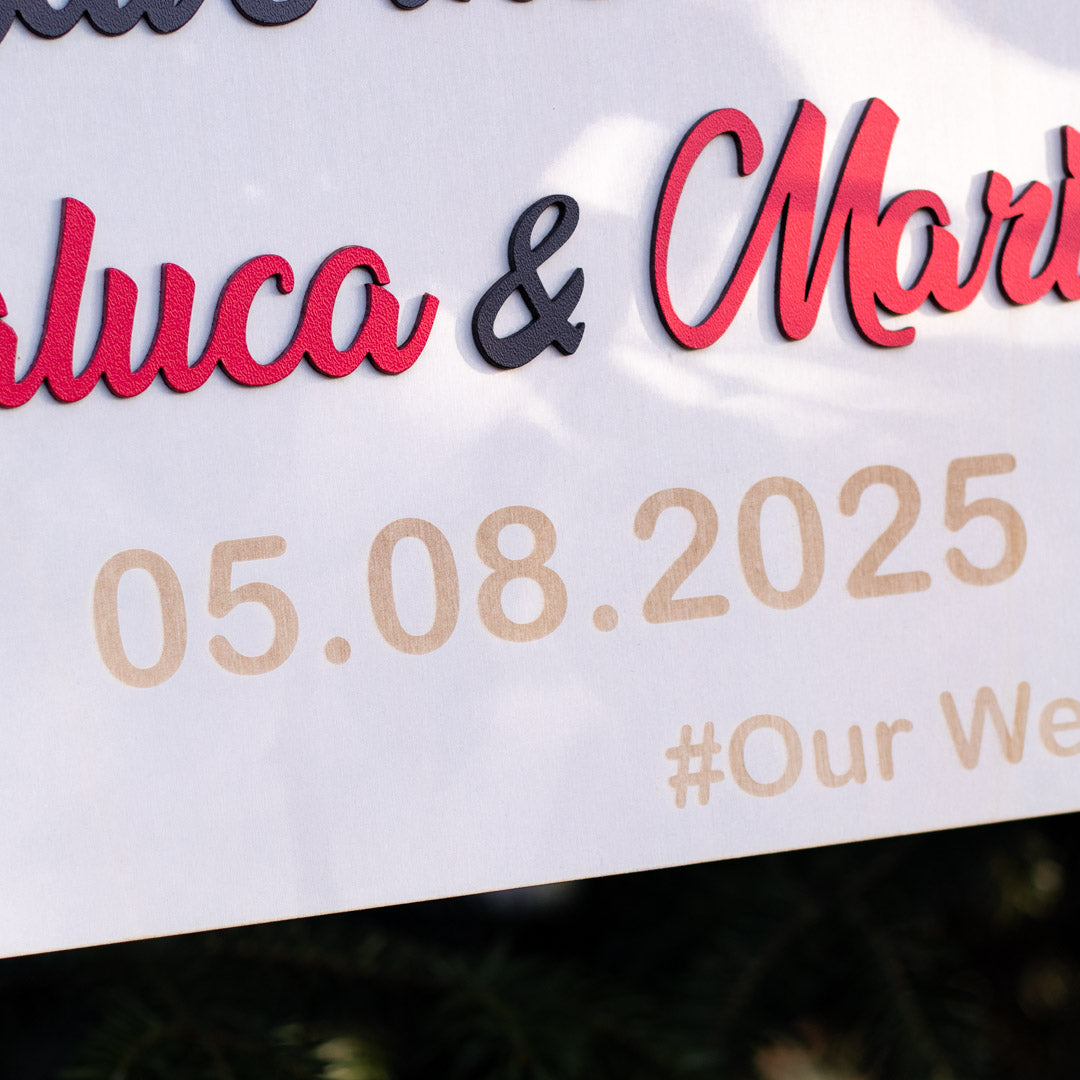 Placuta Save the date personalizata cu numele si data evenimentului rustica, 36x23cm, ES013
