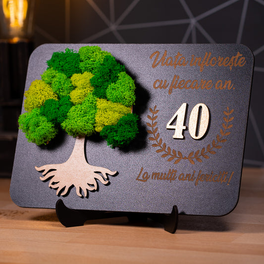 Cadou handmade aniversar – lemn gravat și licheni stabilizați