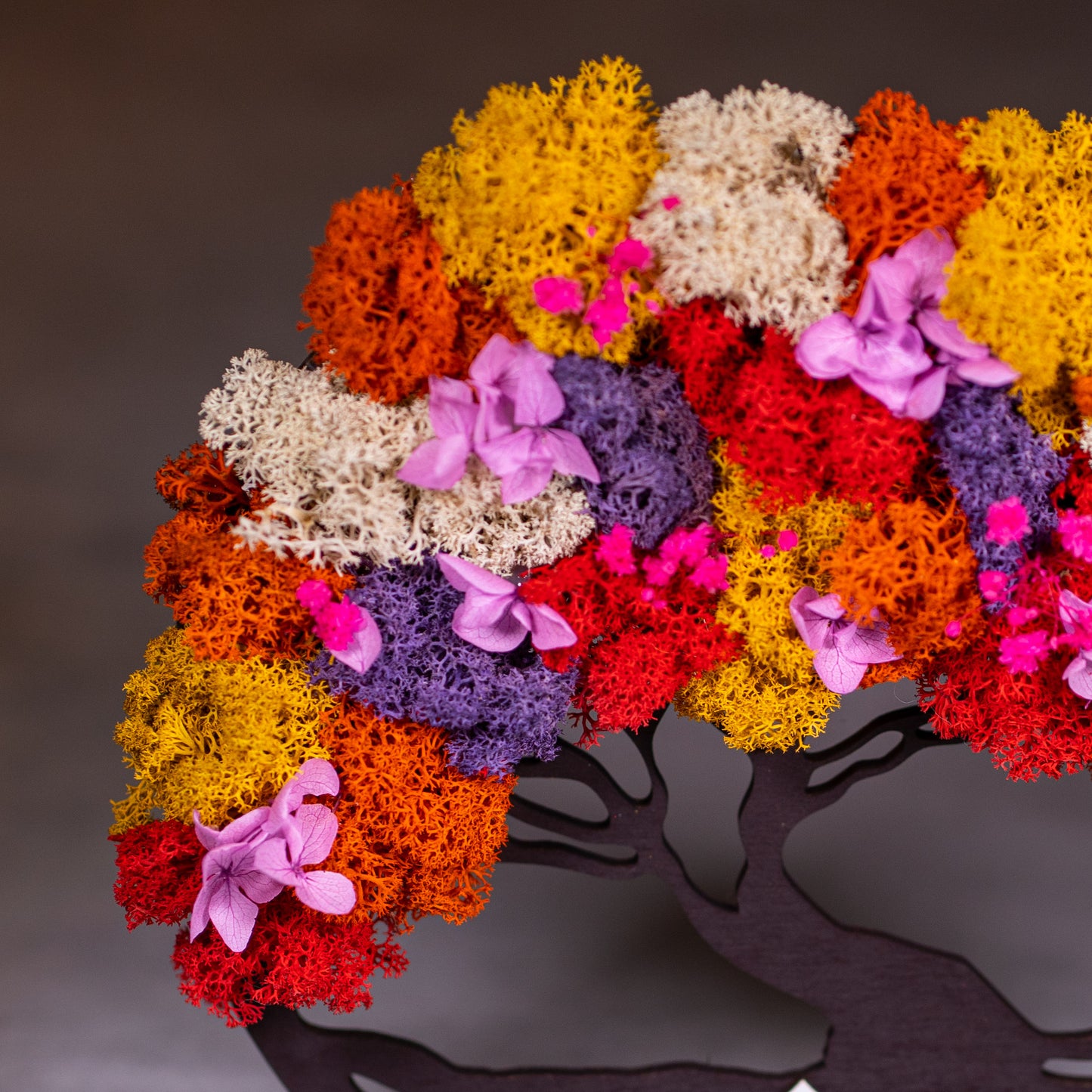 Copacul vietii din lemn cu licheni colorati si mesaj personalizat - Pentru nasi, 21x20cm