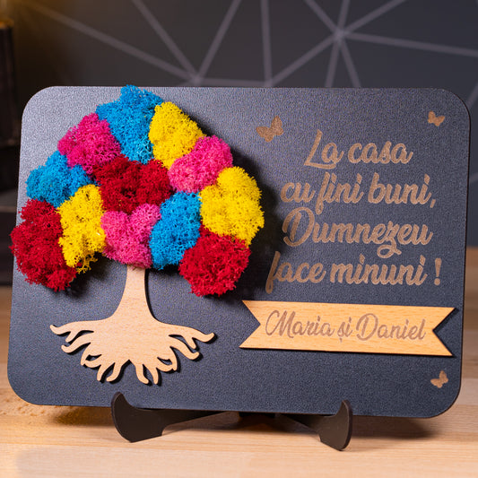 Cadou cu pomul vietii din licheni pentru fini, 20x15cm