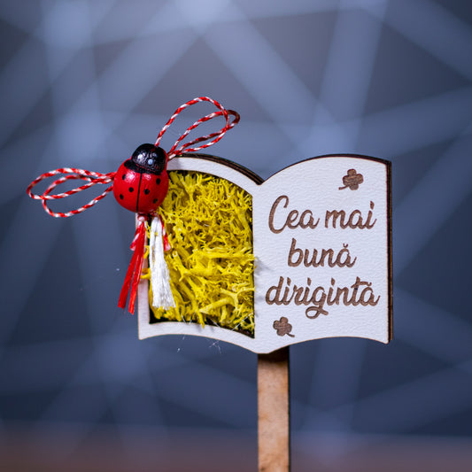 Martisor magnet cu licheni pentru diriginta model carte