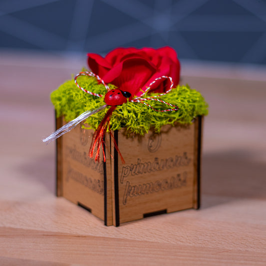 Martisor Cu Trandafir Si Licheni - Model Lalea O Primavara Frumoasa, Lemn