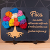 Cadou cu Pomul Vieții din licheni colorați pe MDF negru – mesaj pentru fiică