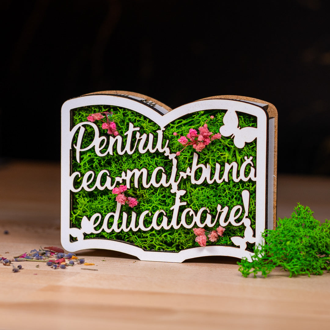 Carte cu licheni - Cea mai buna educatoare, 13x10cm