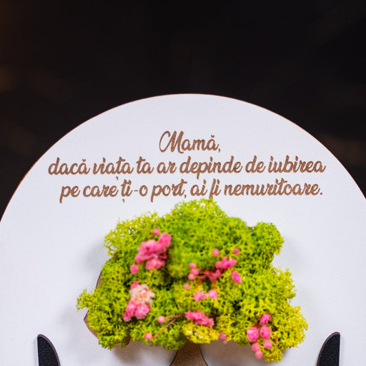 Cadou personalizat cu licheni pentru mama - Model copacul vietii in maini, 21x16cm