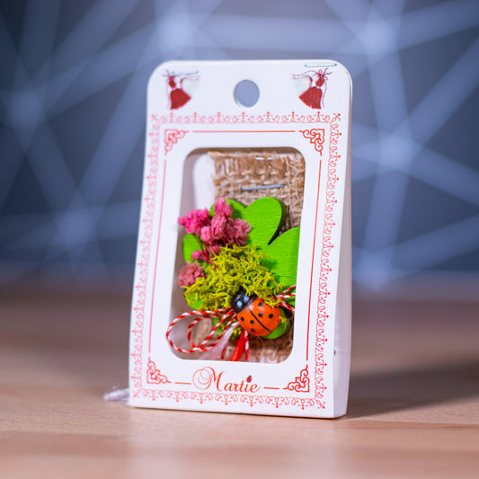 Martisor verde cu flori uscate si licheni- Hand made