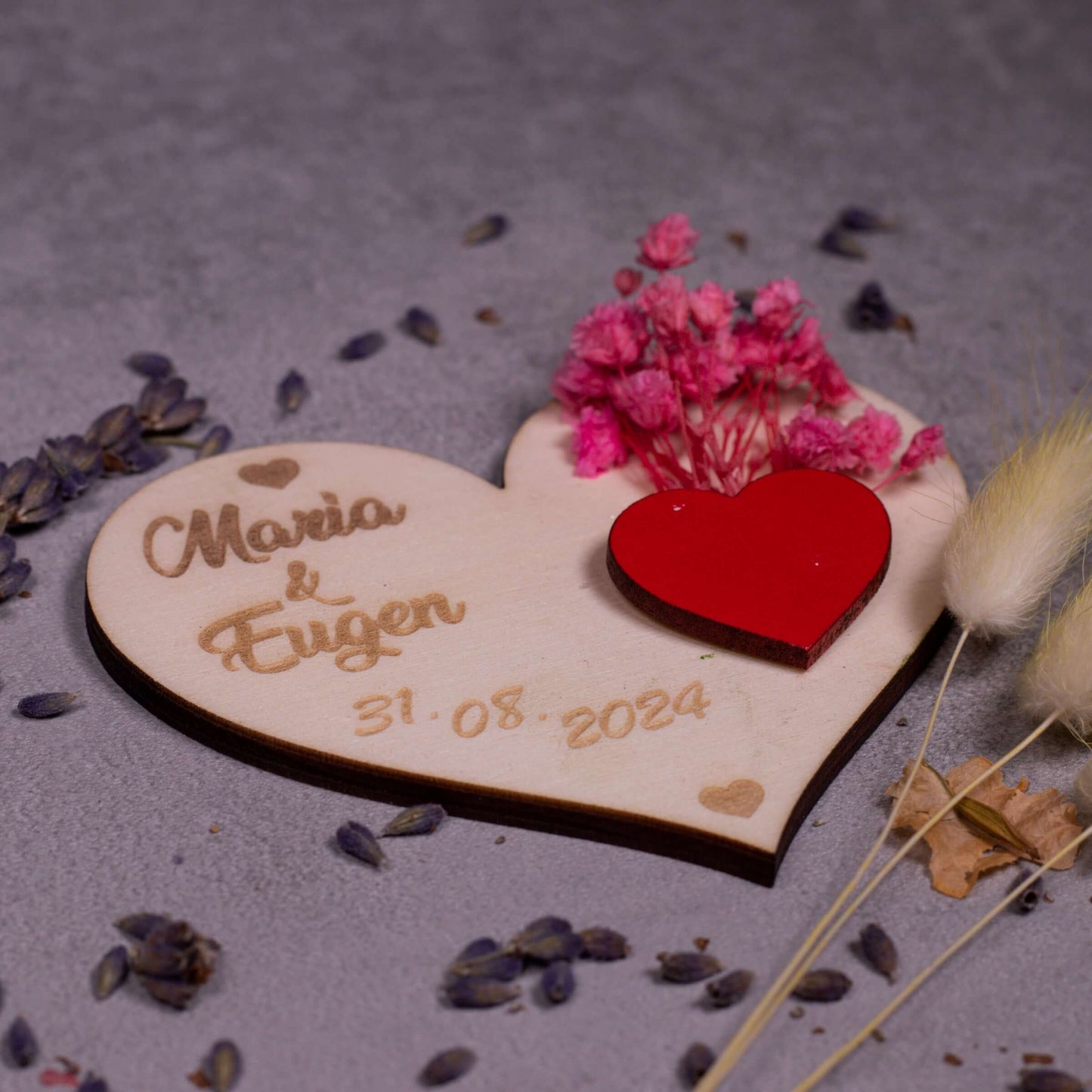 marturii nunta inima cu floarea miresei, detalii lateral