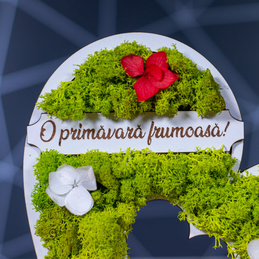 Placheta inima cu licheni si hortensii- o primavara frumoasa