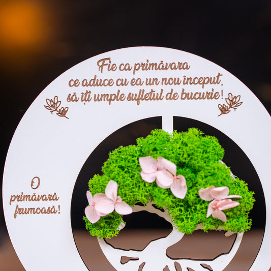 Cadou personalizat cu licheni "Urare de primavara" - Model pomul vietii, 18x18cm