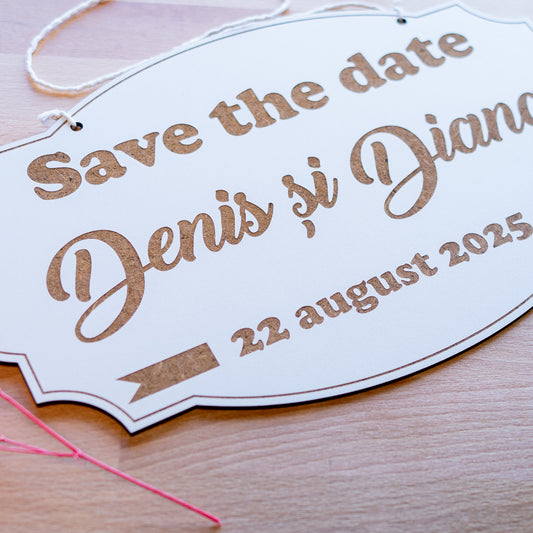 Anunț nuntă personalizat cu nume și dată, stil rustic