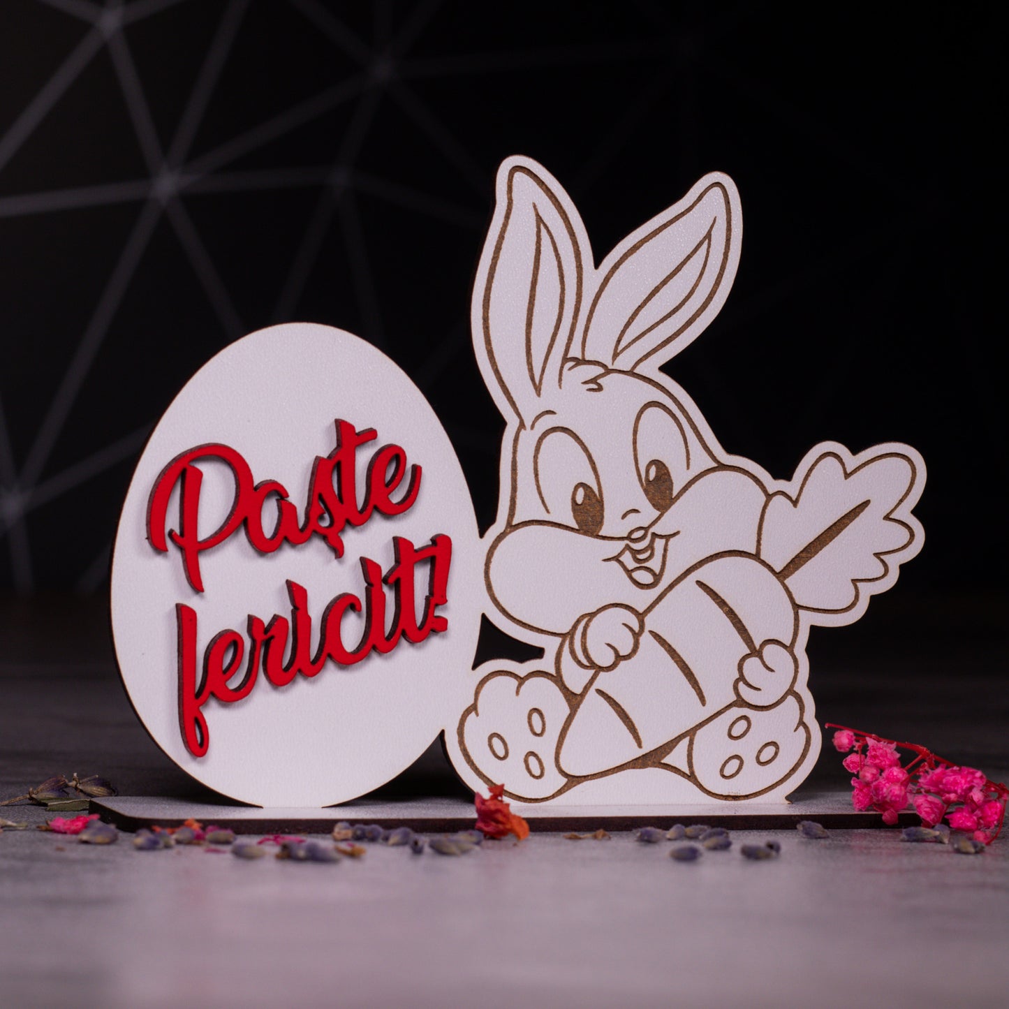 Decoratiune de paste cu iepuras si mesaj - Paste fericit, 15x18cm