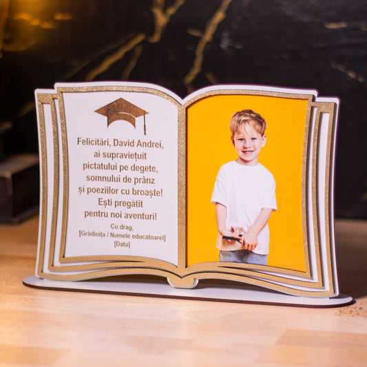 Cadou grădiniță cu text gravat și fotografie copil