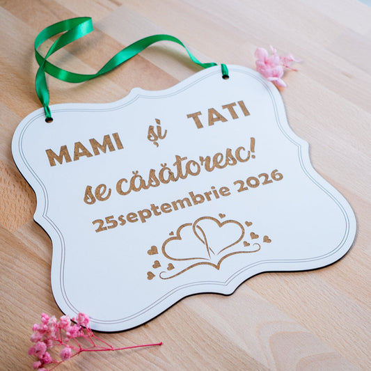 Placă din lemn personalizată cu nume și dată nuntă