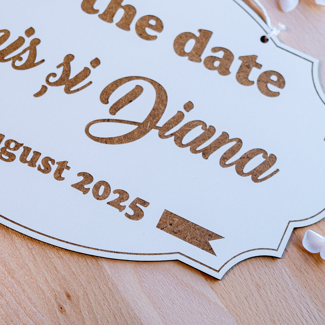 Placă decorativă Save the Date pentru miri