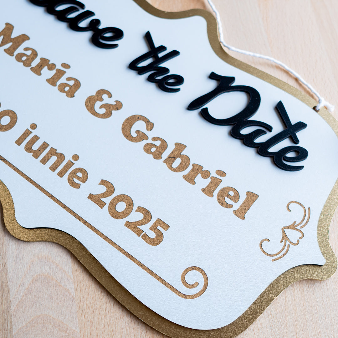 Accesoriu foto Save the Date vintage cu gravură romantică