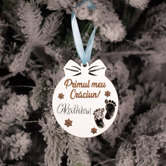 Globuleț din lemn primul meu Craciun - personalizat cu nume
