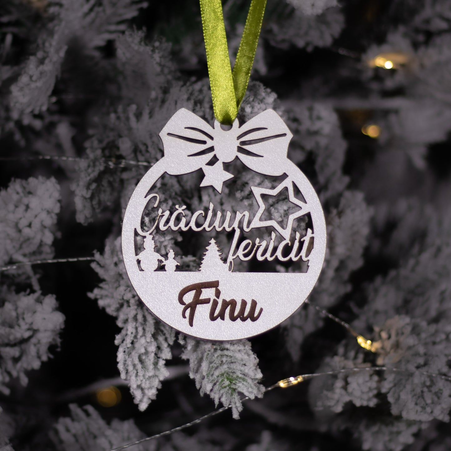 Globuleț din lemn - „Crăciun Fericit” - Finu
