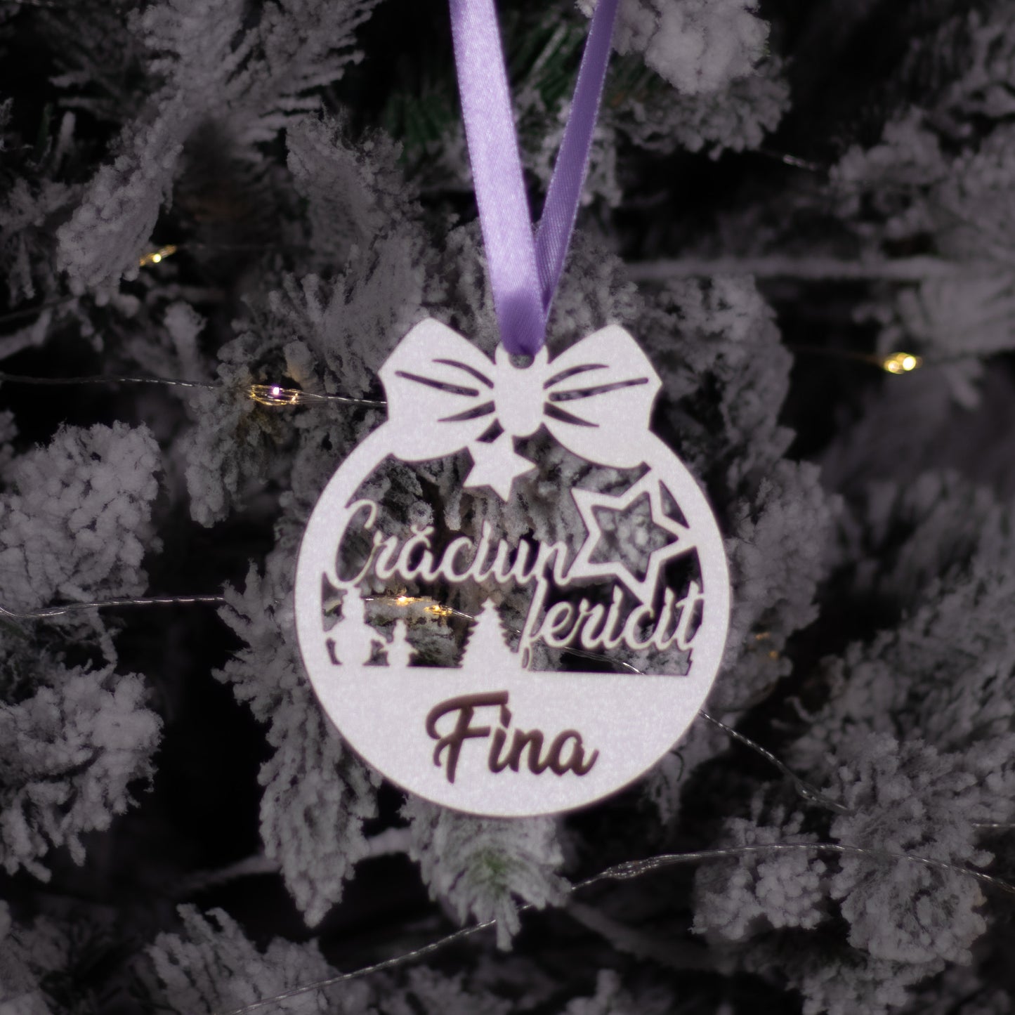 Globuleț din lemn - „Crăciun Fericit” - Fina