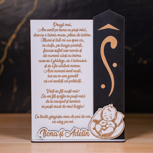 Cadou cerere nași de botez – trofeu personalizat cu mesaj emoționant.