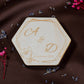 Cutie pentru verighete personalizata cu numele si data evenimentului - Model elegant in forma de hexagon, 10x10x3cm