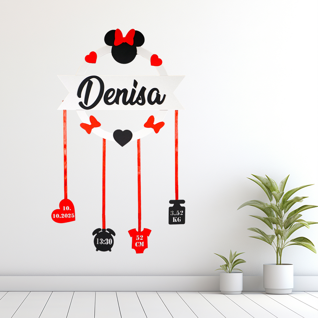 Decor MDF personalizat pentru bebeluși, cu nume și detalii unice