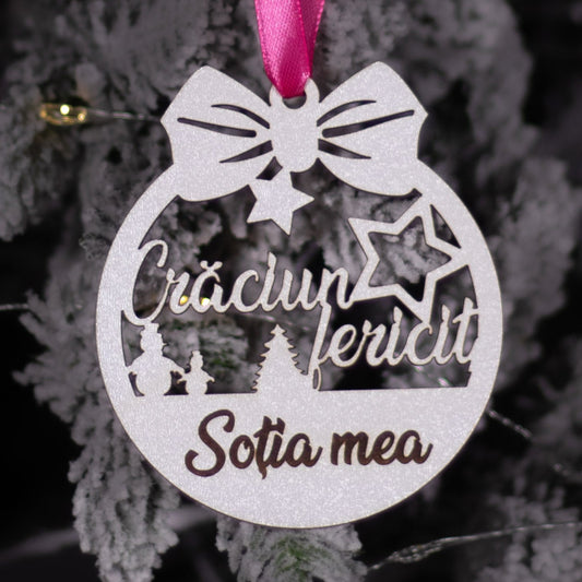 Globuleț din lemn „Crăciun Fericit” – Soția mea