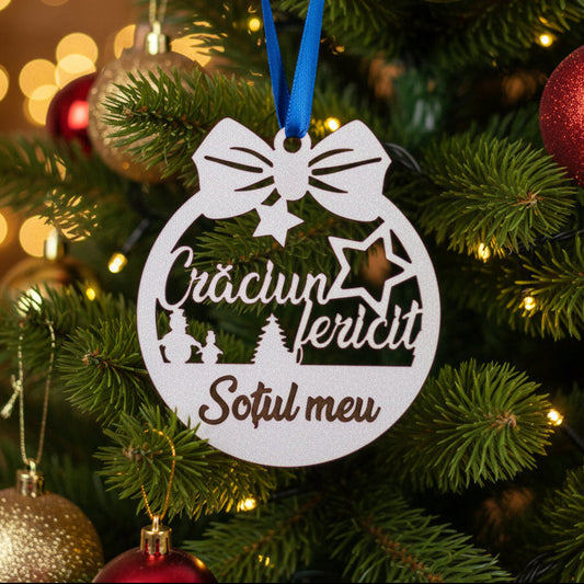 Globuleț din lemn Crăciun Fericit Soțul meu ornament de brad