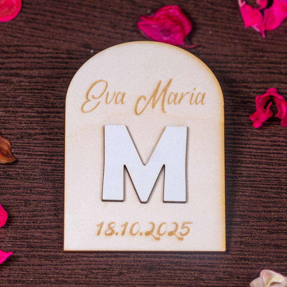 Magnet botez rustic – cu gravură personalizată