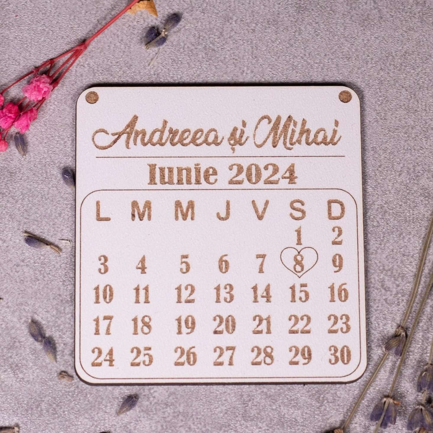 marturii nunta calendar, vedere din fata